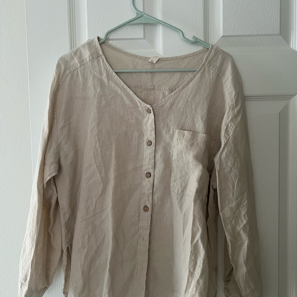 Elegant Beige Button-Down Women's Shirt